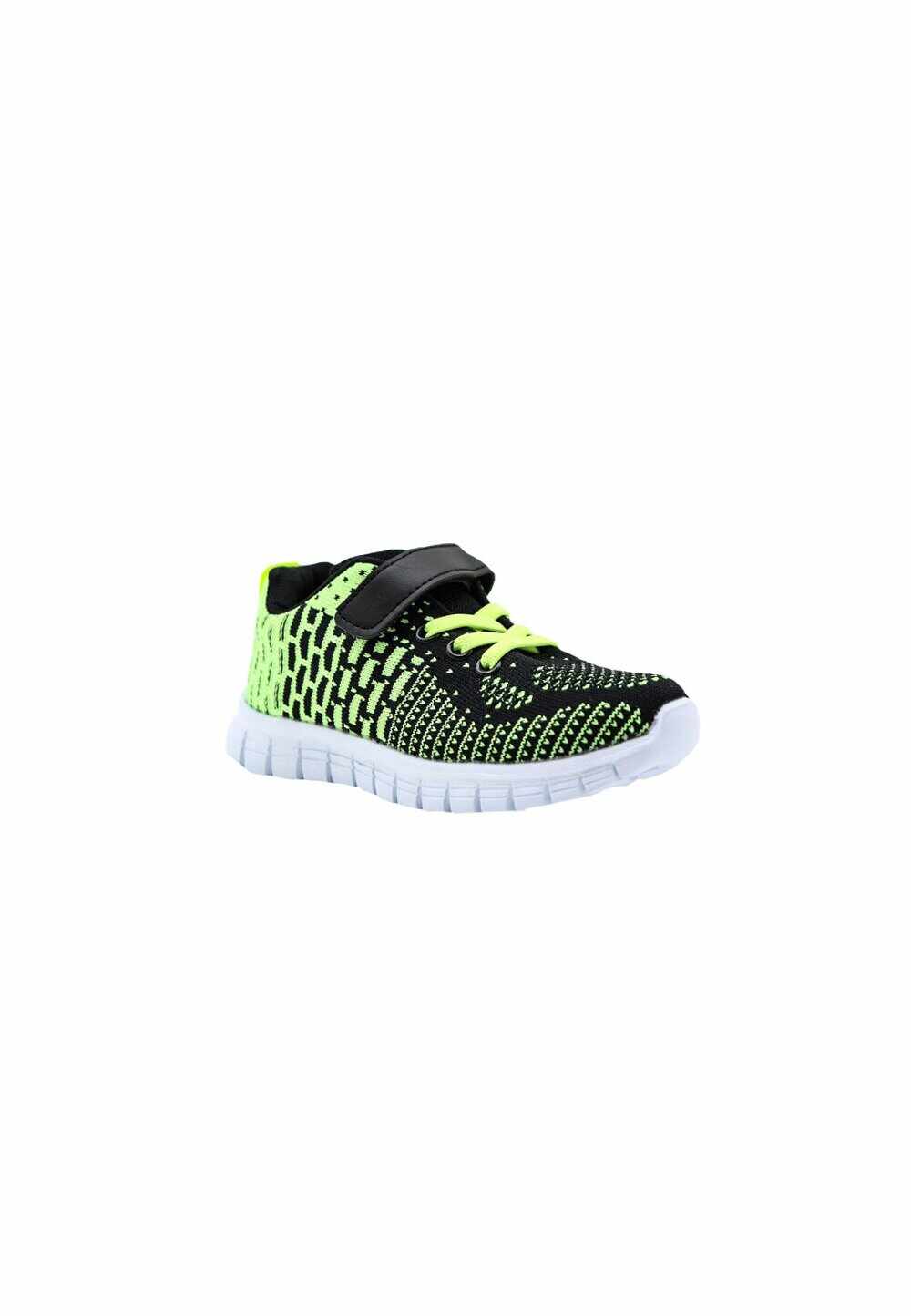 Pantofi sport pentru copii, material textil, cu scai, negru cu verde