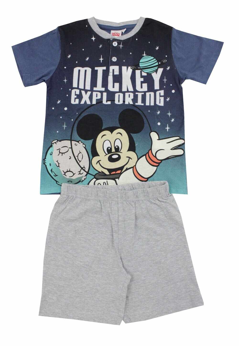 Pijama vara, bumbac, Mickey Exploring, gri