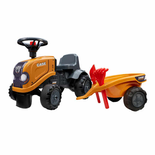 Tractor Falk cu pedale pentru copii cu remorca paleta si lopata portocaliu