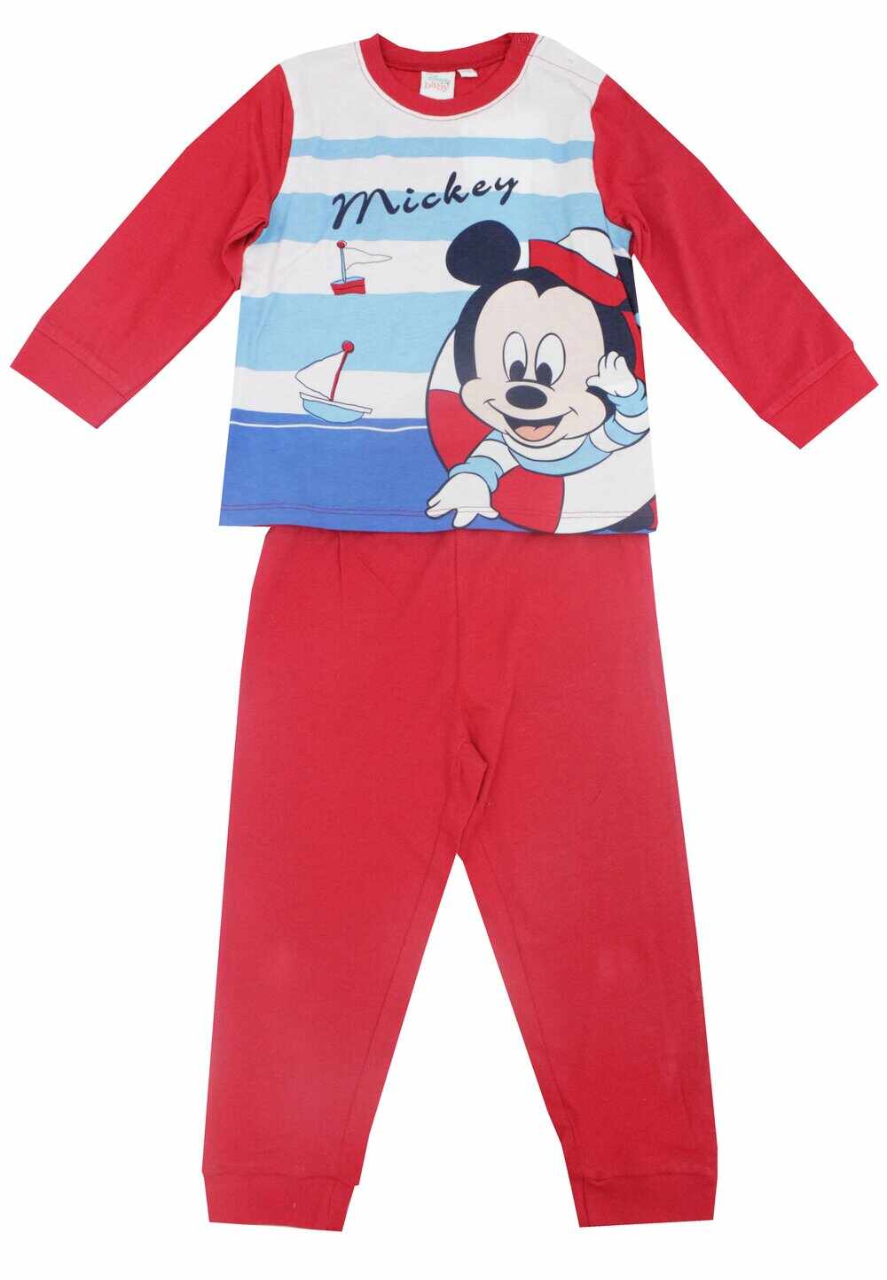 Pijama bebe bumbac, maneca lunga, Mickey Mouse, rosie