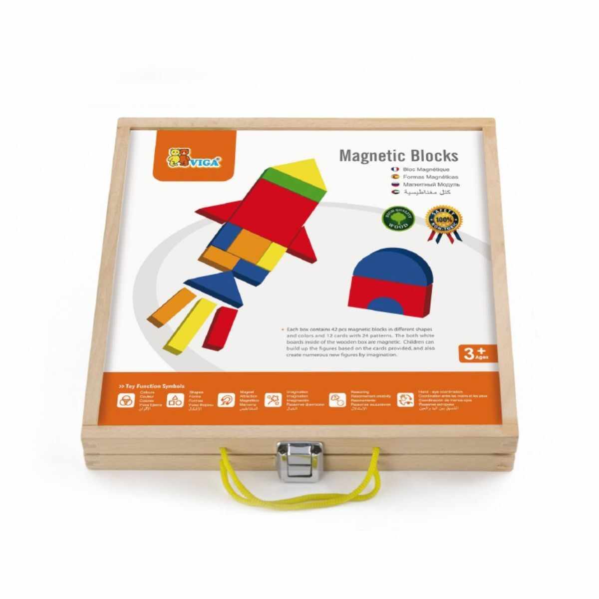 Set magnetic Viga, forme geometrice din lemn cu cutie