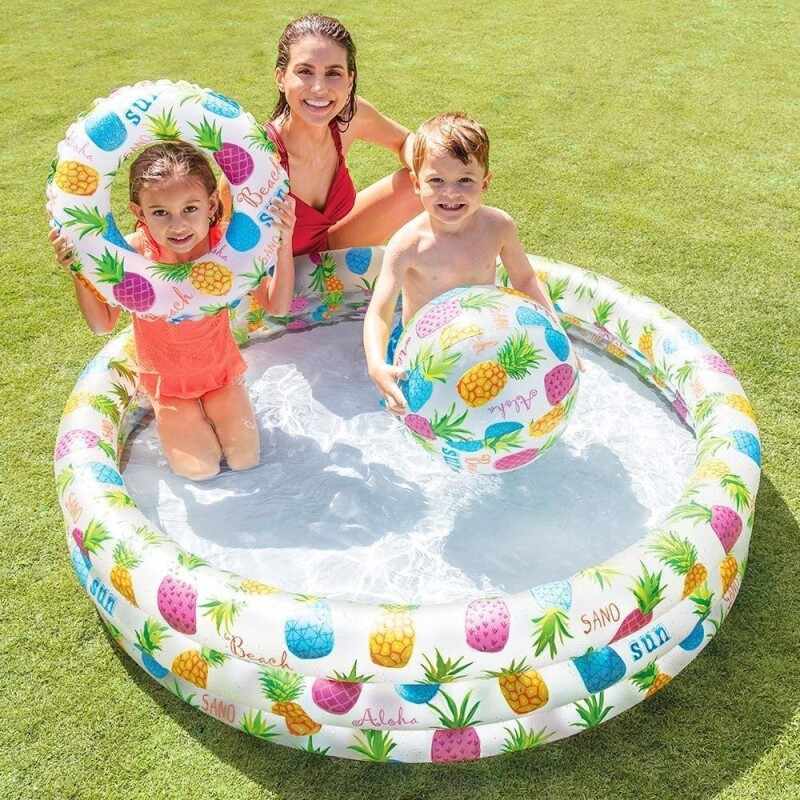 Set piscina gonflabila pentru copii + colac + minge Intex 59469 132 x 28 cm Multicolor