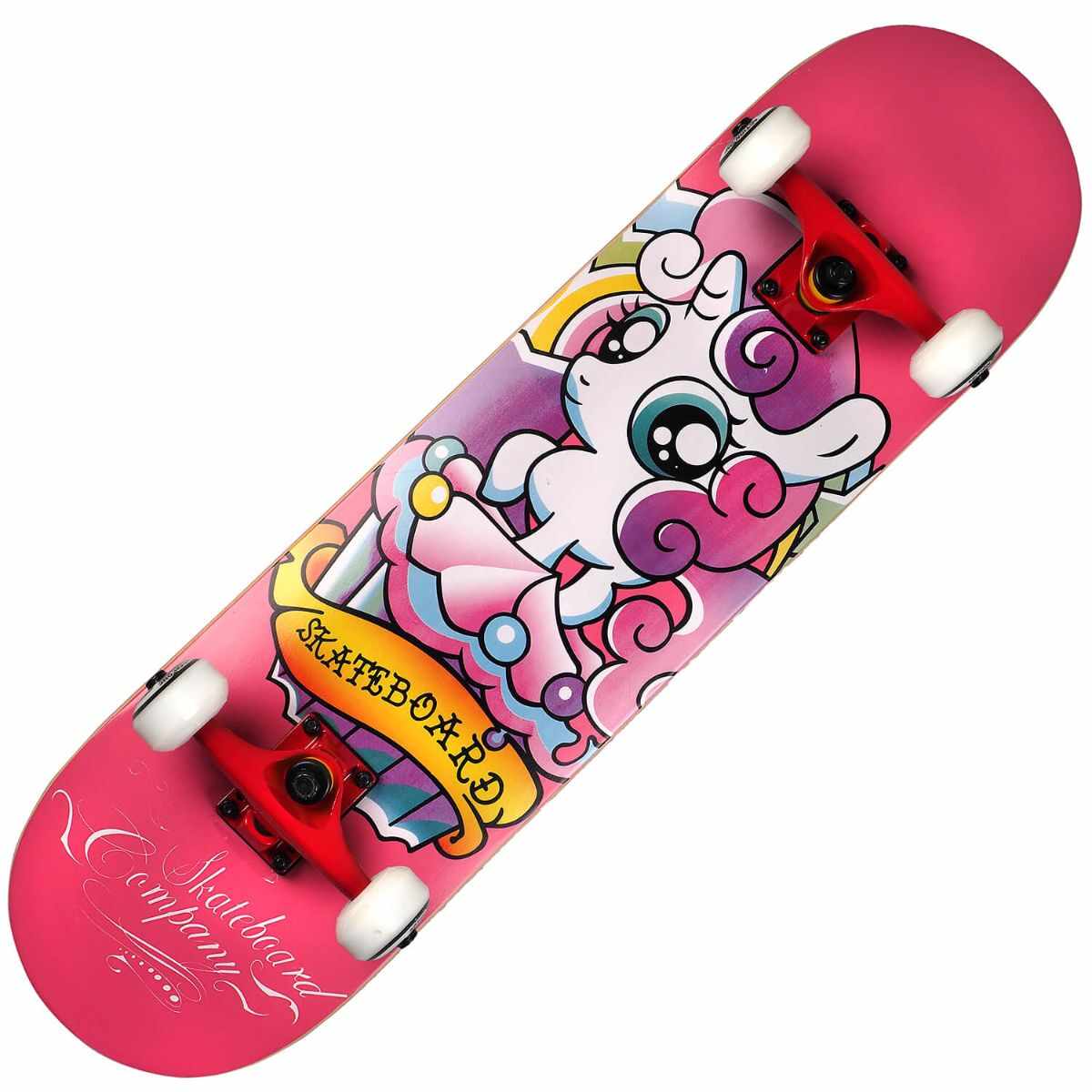 Skateboard Action One, ABEC-7 Aluminiu, 80 x 20 cm, Roz Girly Unicorn
