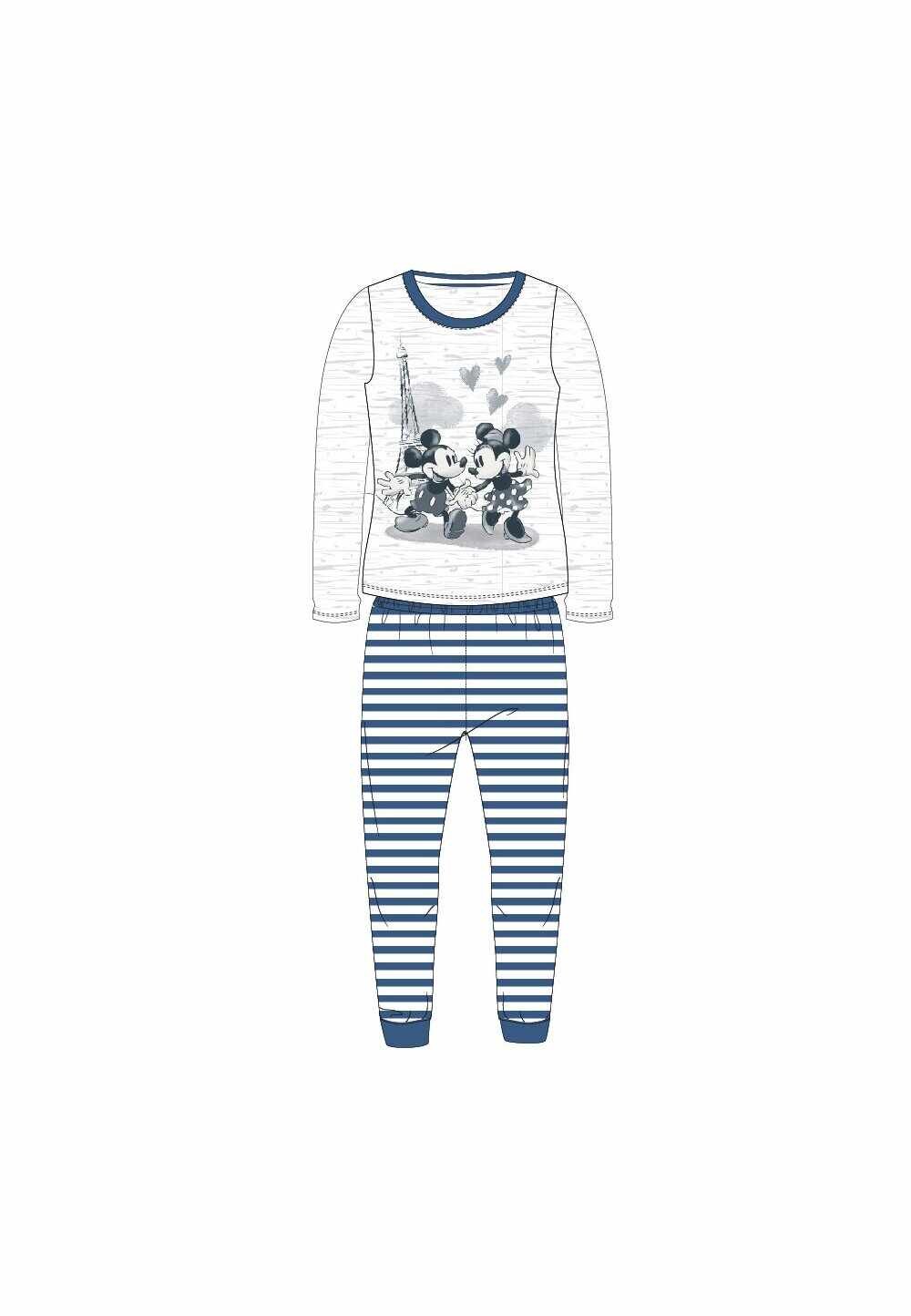 Pijama ML, 98%bumbac, cu imprimeu, Minnie si Mickey in Paris, bleumarin