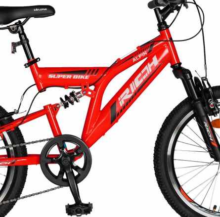 Bicicleta MTB-FS Saiguan Revoshift 6 viteze 20 inch RICH R2049A cadru rosu cu design negru