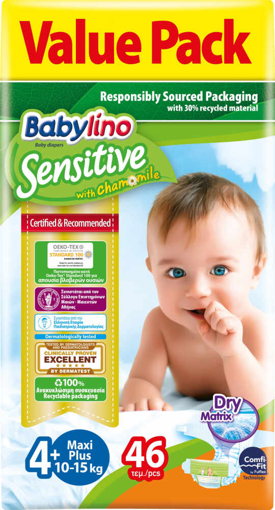 Scutece Babylino Sensitive Economy N4+ 10-15 kg46 buc