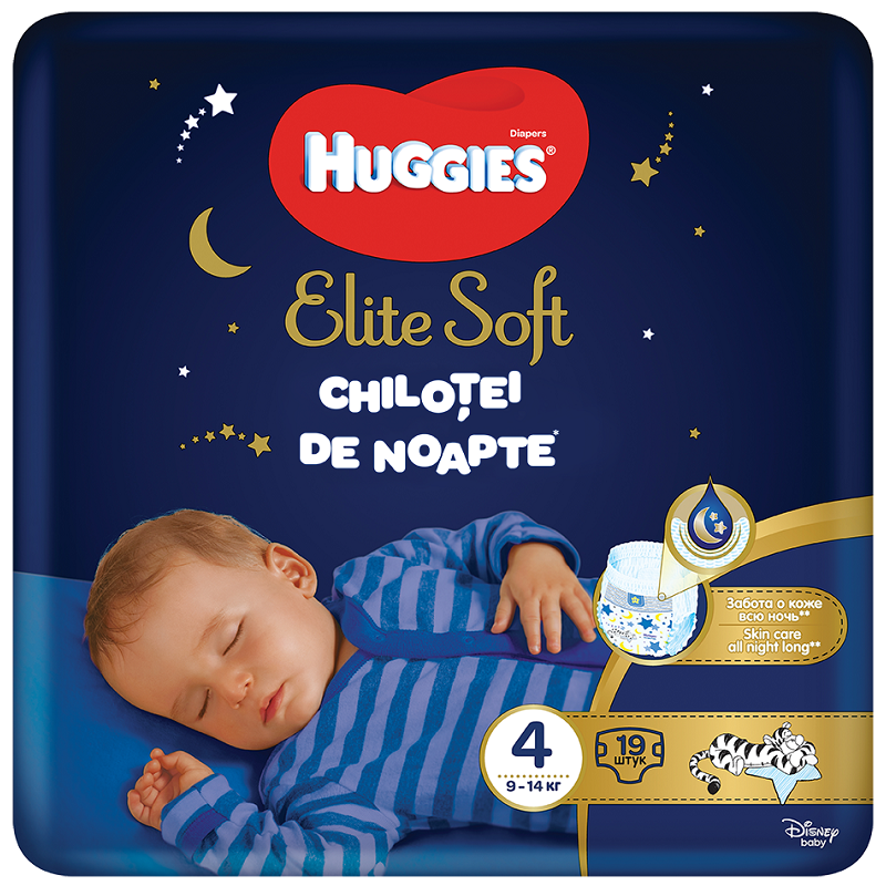 Scutece-chilotel de noapte Huggies Elite Soft Pants Overnight marimea 4, 19 buc, 9-14 kg