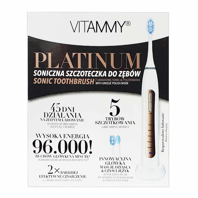 Periuta de dinti electrica Vitammy Platinum 96000 vibratiimin 5 moduri de periaj, 2 capete incluse
