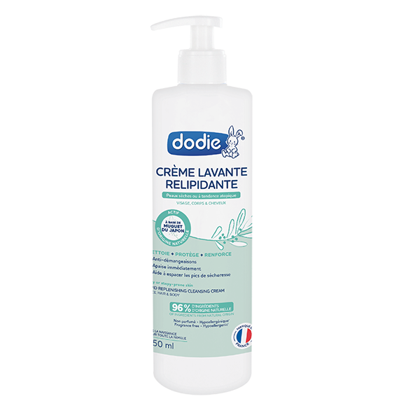 Crema de spalare relipidanta Dodie pentru piele atopica si uscata 3 in 1, 96 ingrediente de origine naturala 450 ml