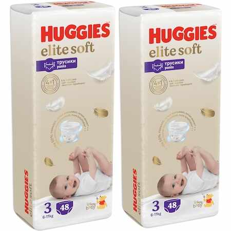 Pachet 2 x Scutece chilotel Huggies Elite Soft Pants 3, 6-11 kg 48 buc, 96 buc