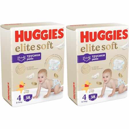 Pachet 2 x Scutece chilotel Huggies Elite Soft Pants Nr. 4, 9-14 kg, 76 buc