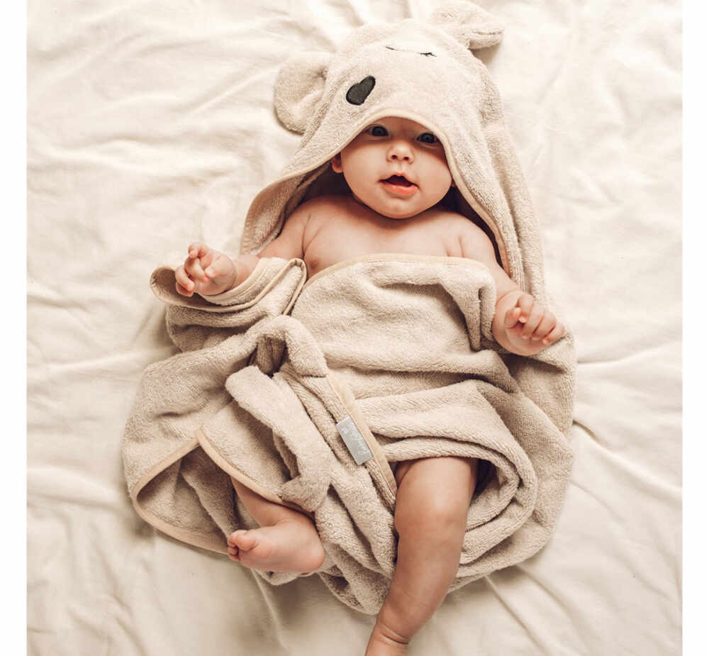 Prosop cu gluga BabySteps pentru bebelusi si copii din fibra de bambus S 85x90cm Teddy Grey