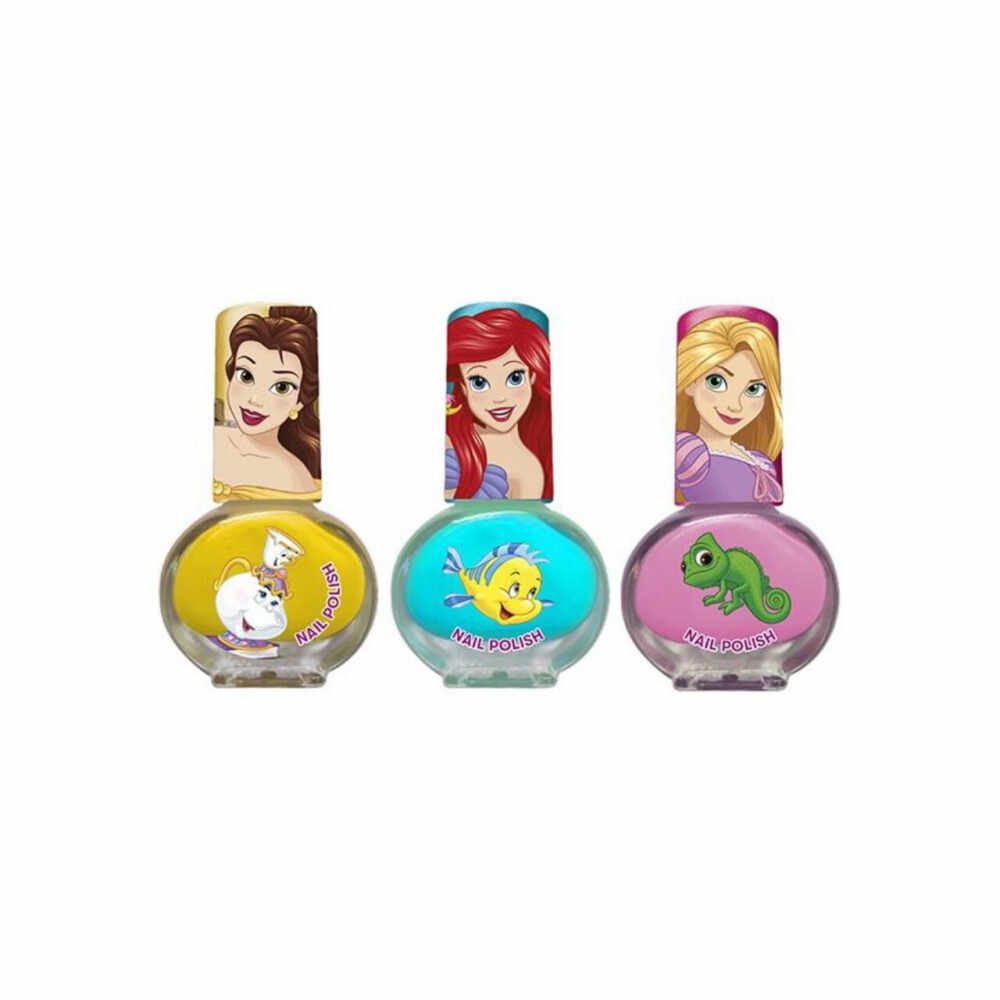 Set manichiura pentru fetite cu 3 lacuri si modele de lipit pe unghii Printesele Disney
