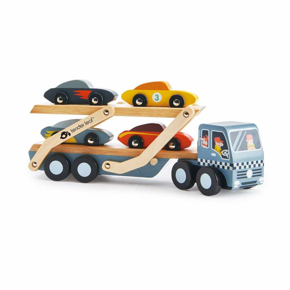 Transportatorul auto sport din lemn, Tender Leaf Toys, 5 piese