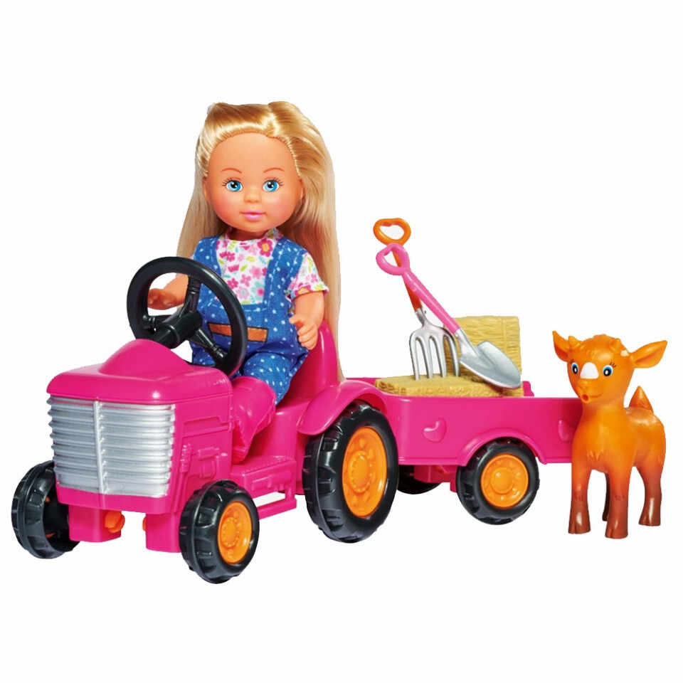 Set Simba Papusa Evi Love 12 cm, tractor cu remorca si accesorii