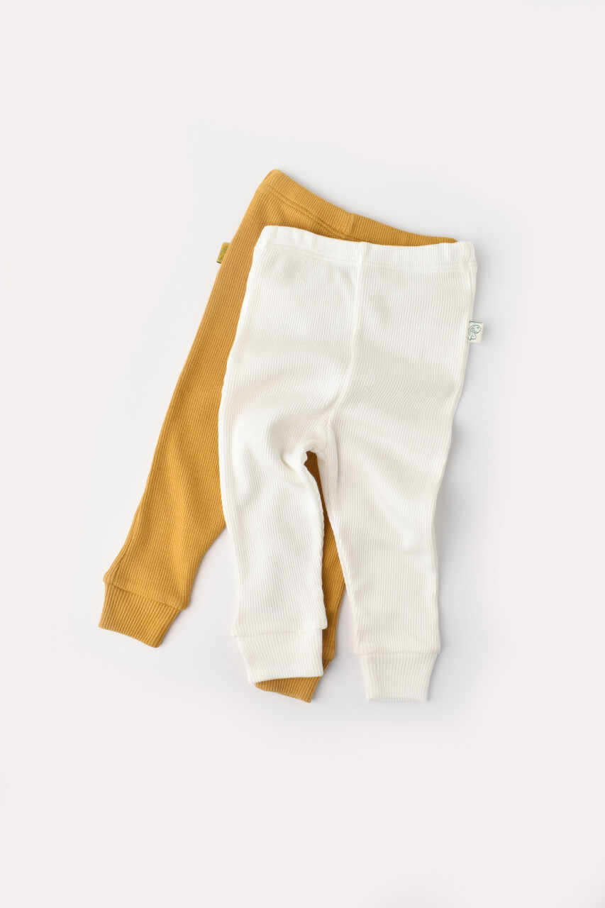 Set 2 pantaloni bebe unisex din bumbac organic si modal - Mustar/Ecru, Baby Cosy