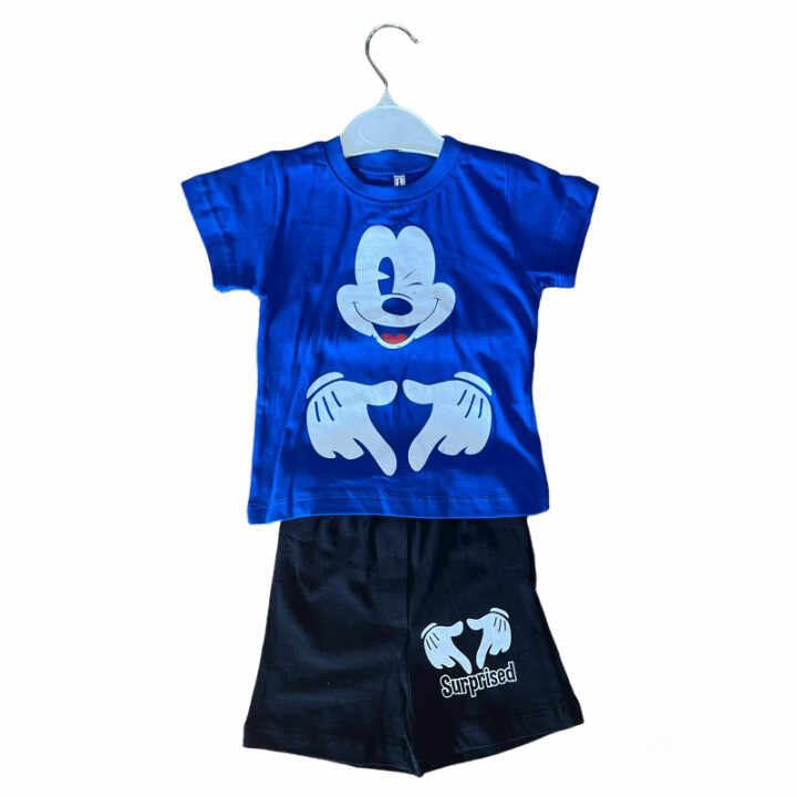 Compleu Mickey Mouse, pentru baietei, 100% Bumbac Albastru, 1-4 ani