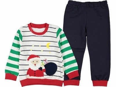 Compleu Mos Craciun, Bluza si Pantaloni, Pentru Copii, Bleumarin-Verde, 2-4 ani