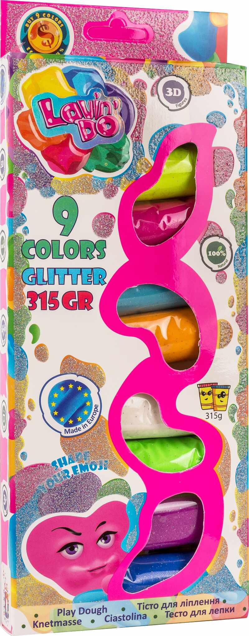Set plastilina - 9 culori cu sclipici | Okto Clay