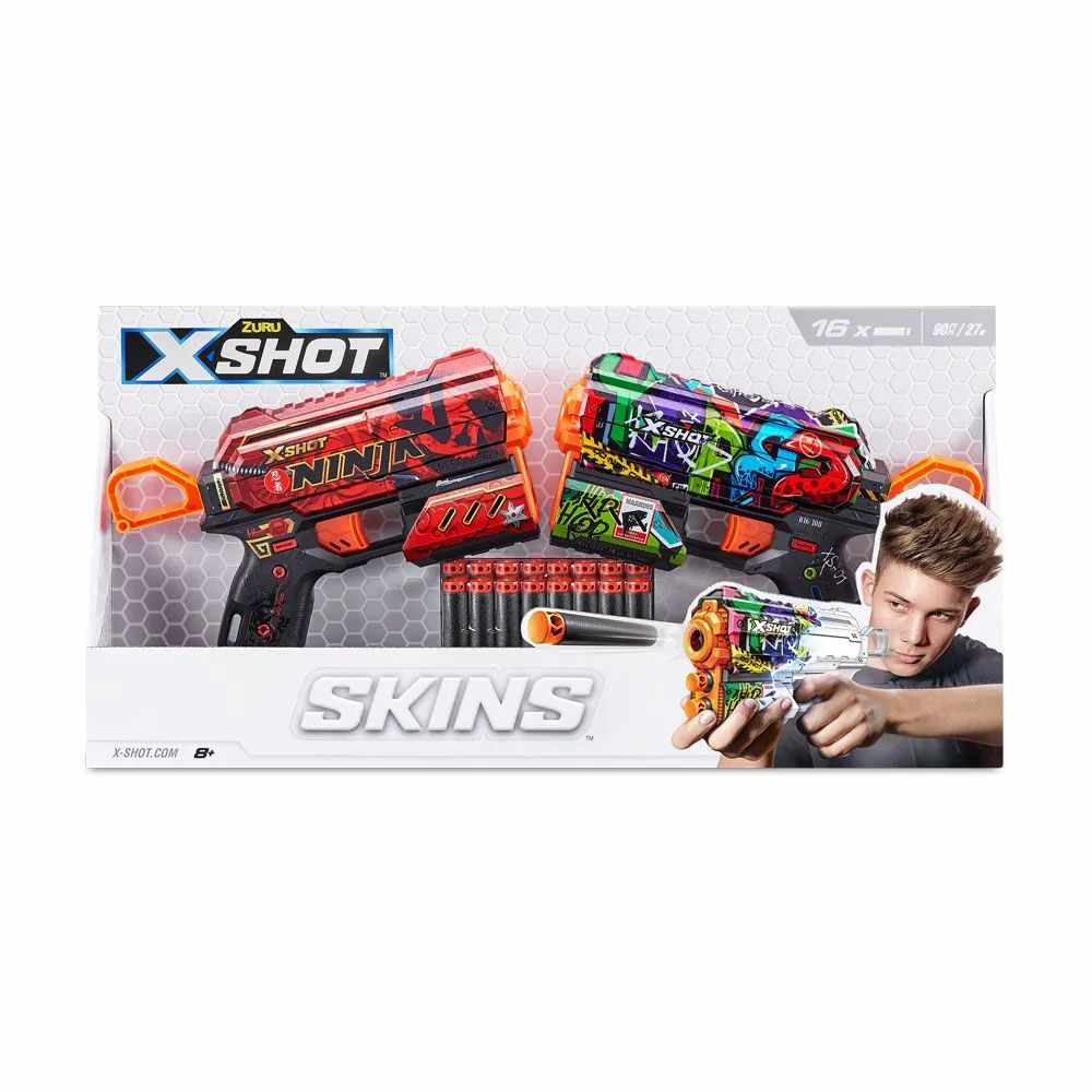 Set 2 blastere X-Shot Skins Flux cu 16 proiectile moi