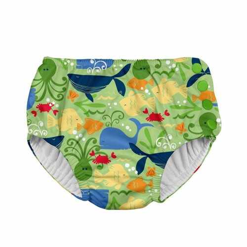 Slip copii SPF 50+ refolosibil cu capse Green Sprouts by iPlay Lime Sealife 18 luni