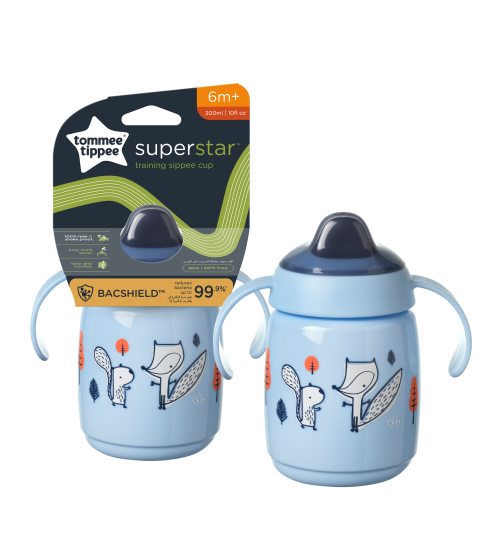 Cana Tommee Tippee Sippee cu protectie Bacshield si capac 300 ml 6 luni + albastra 1 buc