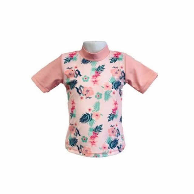 Tricou Copii Maneca Scurta, Anti-Iritatii, Protectie Soare UPF50+, Floral Pink, Marimea 0