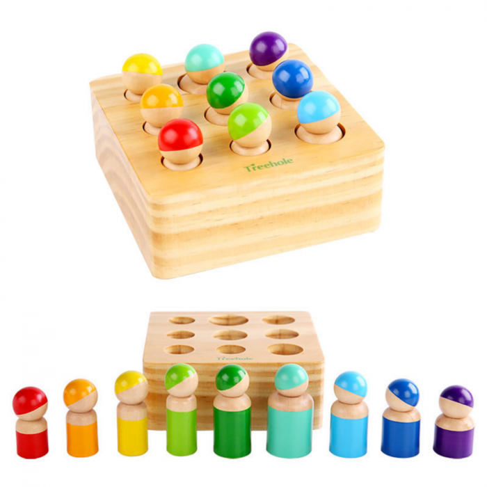Joc Montessori Cilindri 9 Papusi Peg Doll, din lemn