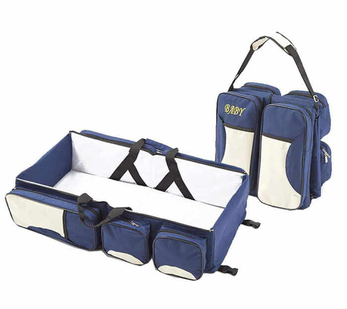 Patut portabil si geanta multifunctionala pentru accesoriile bebelusilor, albastru