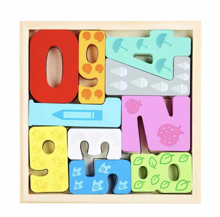 Tetris si puzzle cifrele colorate 0-9, Joc Montessori din lemn