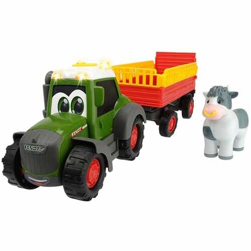 Tractor Happy Fendt Animal Trailer Dickie Toys cu Remorca si Figurina Vaca