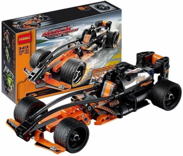 Joc de constructie Masina de curse cu sistem mecanic, Race Black Champion 3813, 137 piese