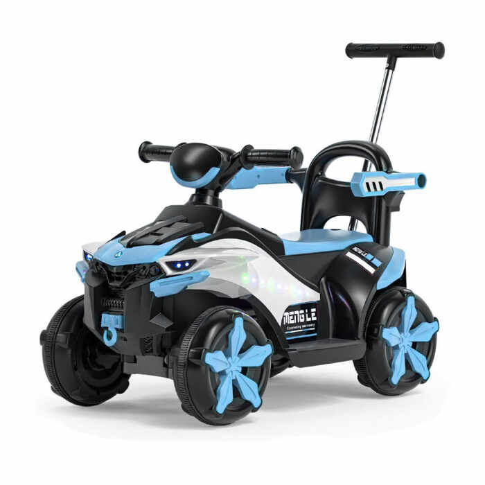 ATV electric pentru copii, cu telecomanda si maner de impins, 818 albastru