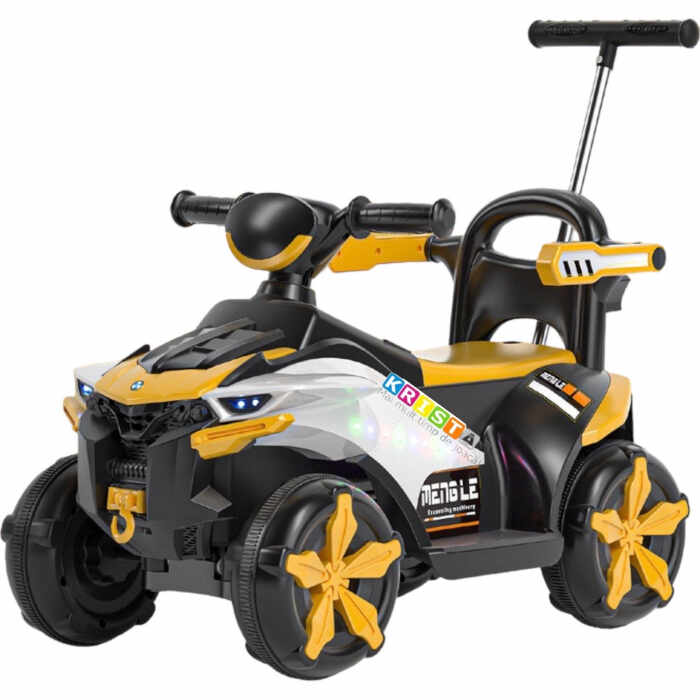 ATV electric pentru copii, cu telecomanda si maner de impins, 818 galben