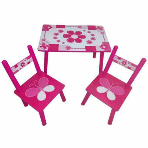 Set masuta cu doua scaune pentru copii, din MDF, Roz cu alb, 59x39x40 cm