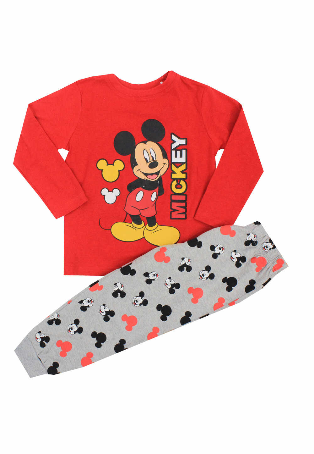 Pijama baieti, bumbac, Mickey Mouse, rosu cu gri