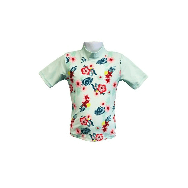 Tricou Copii Maneca Scurta, Anti-Iritatii, Protectie Soare UPF50+, Mint Floral, Marimea 0