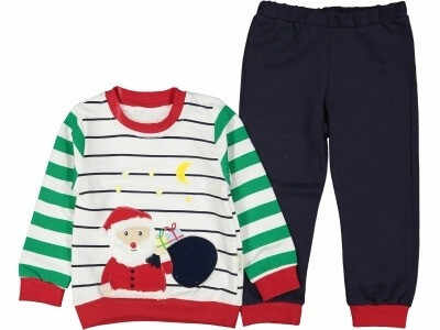 Compleu Bleumarin-Verde Mos Craciun, Bluza si Pantaloni, Pentru Copii
