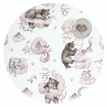 Paturica de infasat Qmini multifunctionala 75x75 cm din bumbac Teddy Bear and Friends Pink