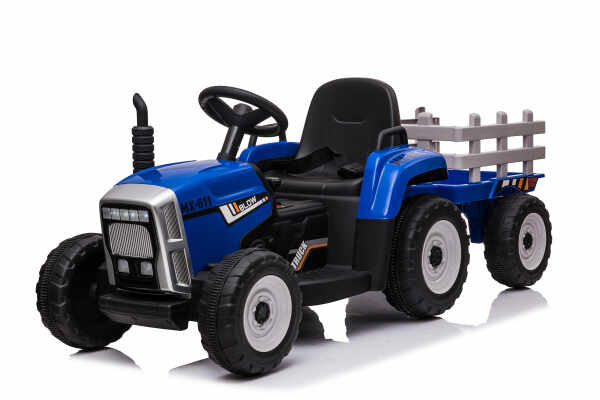 Tractoras electric Kinderauto BJ-611 60W 12V cu remorca si telecomanda Albastru