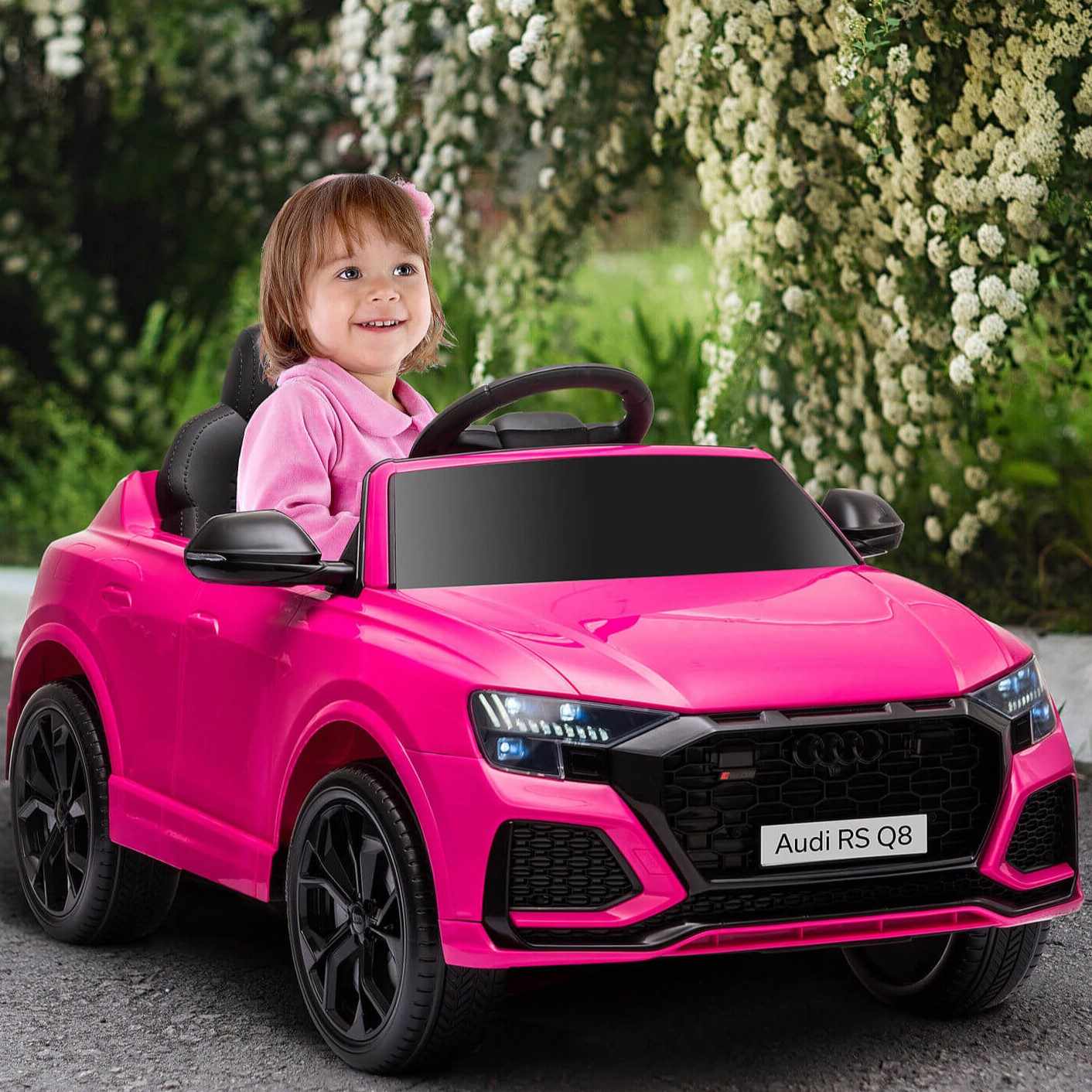 Masinuta electrica pentru copii Audi RSQ8, Manini, roti EVA, scaun piele ecologica, 2 motoare 35 W, Roz