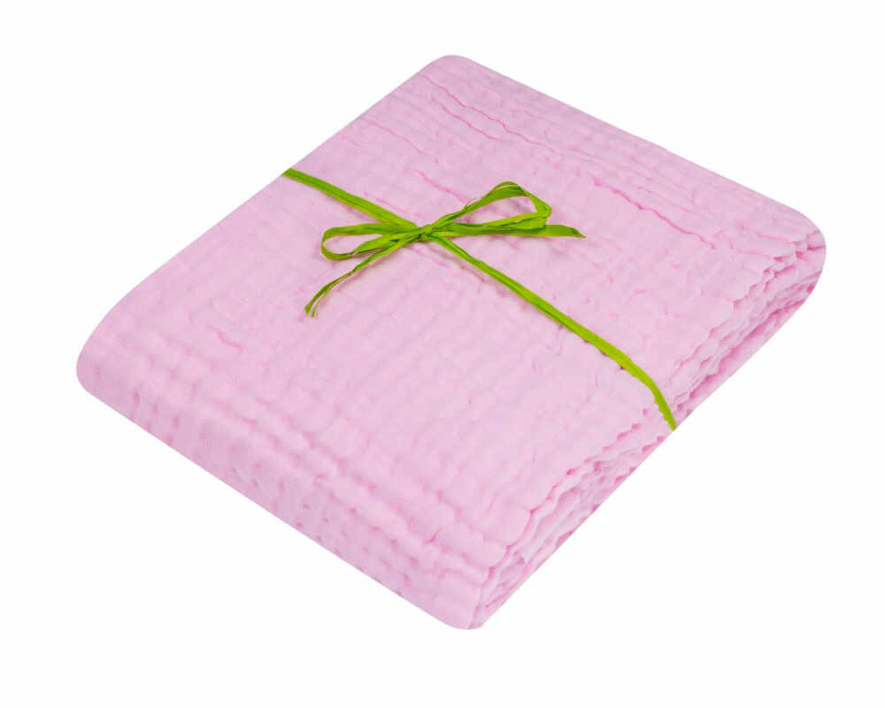 Paturica din bumbac tip muselina pentru copii 95x90 cm Pink