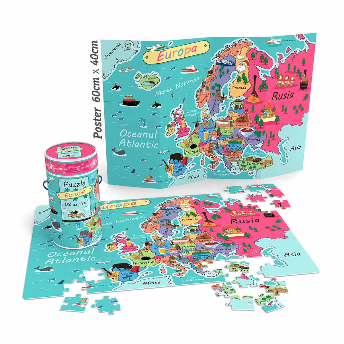 Puzzle Cunoastere Noriel - Harta Europei, 150 piese