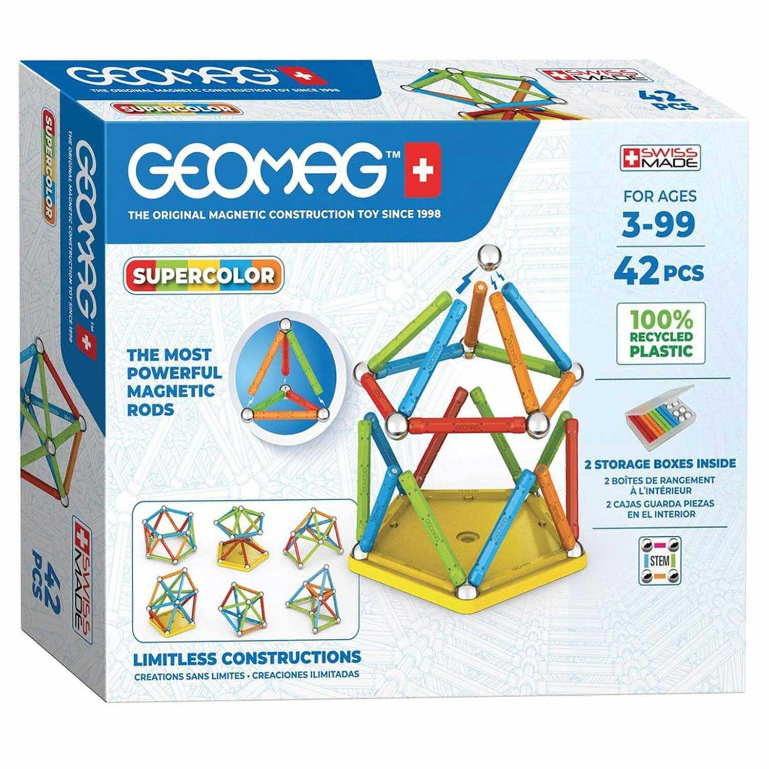 Set de constructie magnetic - Supercolor, 42 piese | Geomag