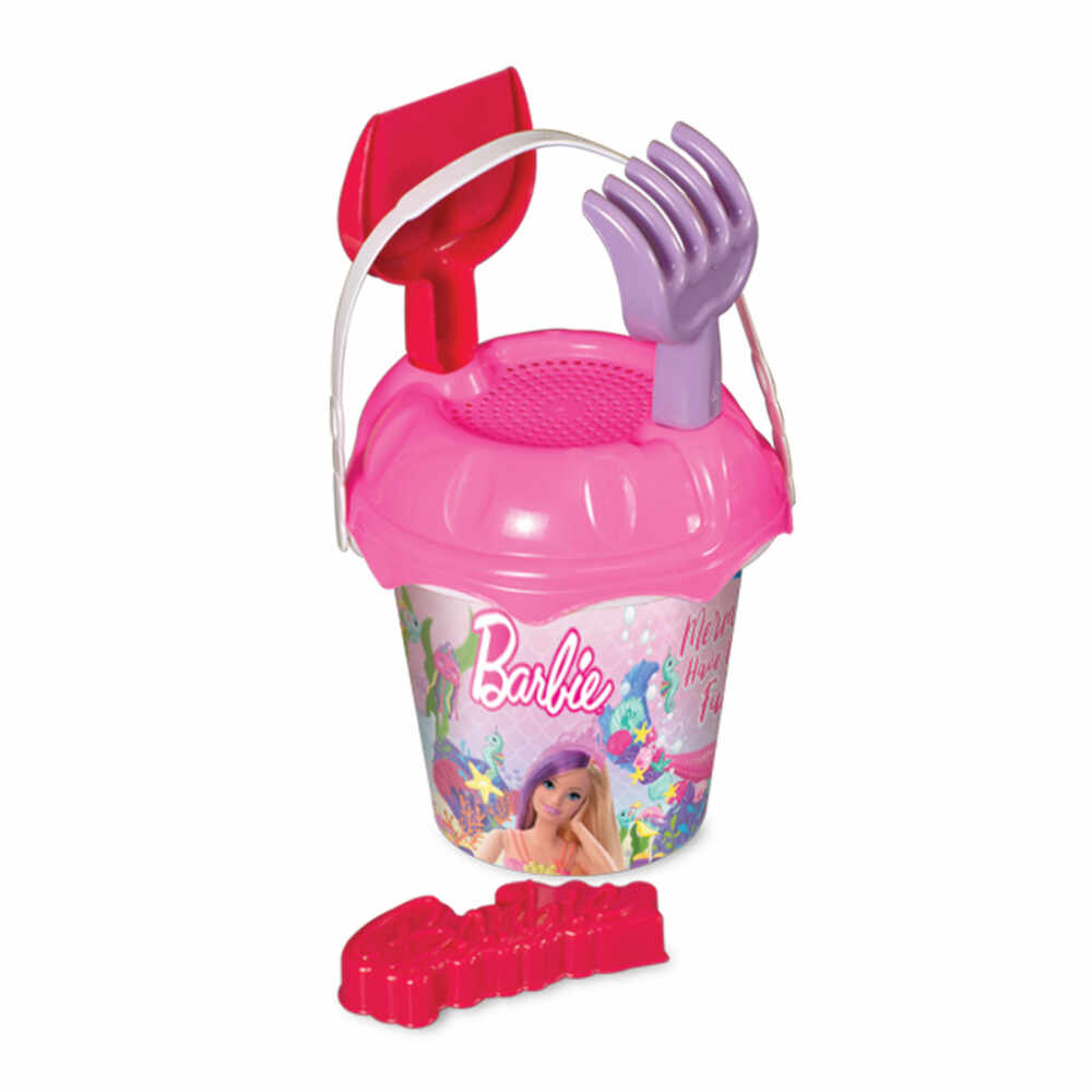 Set de joaca pentru nisip cu galetusa si accesorii Barbie Roz