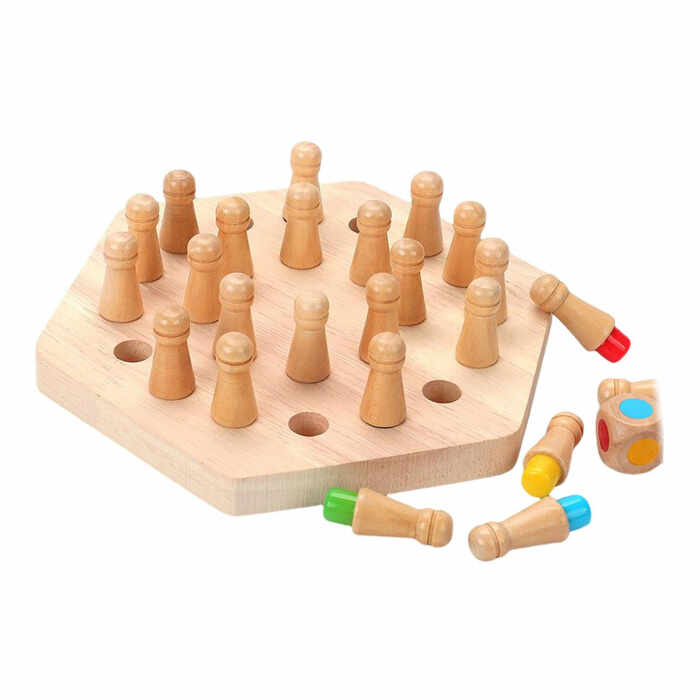 Joc de memorie Hexagonal Memory Chess, cu 24 pini, din lemn