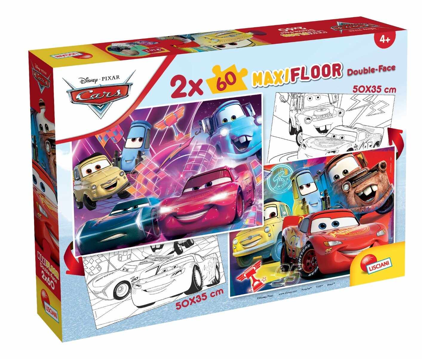 Puzzle de podea 2 in 1 Lisciani Disney Cars, Maxi, 2 x 60 piese