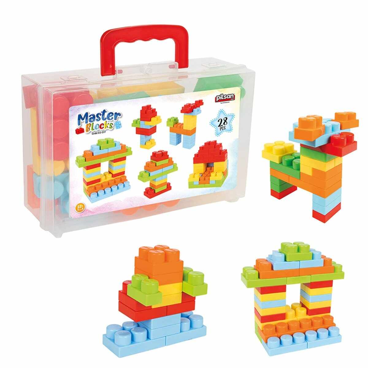 Set de joaca, cutie cu blocuri de construit, Pilsan, 28 piese