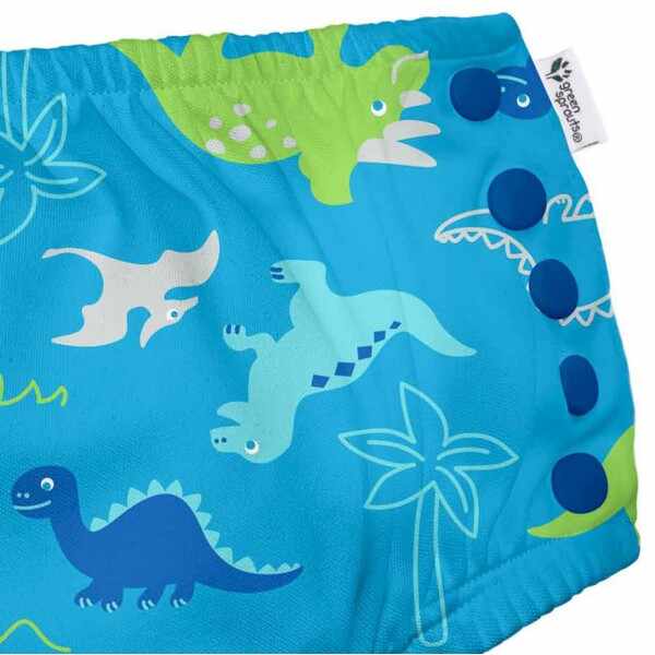 Slip copii eco Green Sprouts by iPlay SPF 50+ refolosibil cu capse Aqua Dinosaurs 3T