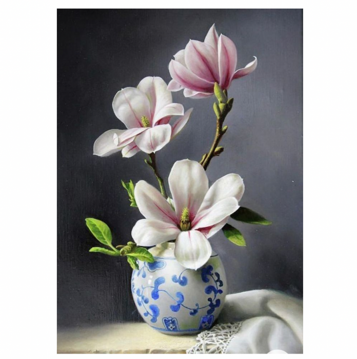 Tablou PM601 Picteaza dupa numere, Vaza cu magnolii, 20 x 30 cm